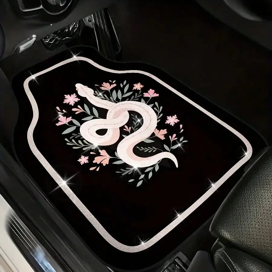 4-Piece Universal Car Mat Set , Decorative Car Mat for Pet-Friendly Families - Animal Snake Pattern, Black, Universal Size