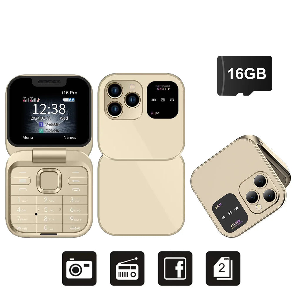 SERVO I16 PRO Foldable Flip Pocket Phone 1.77'' Screen Dual SIM Magic Voice Speed Dial FM Radio 3.5mm Audio Jack Mini Cellphone