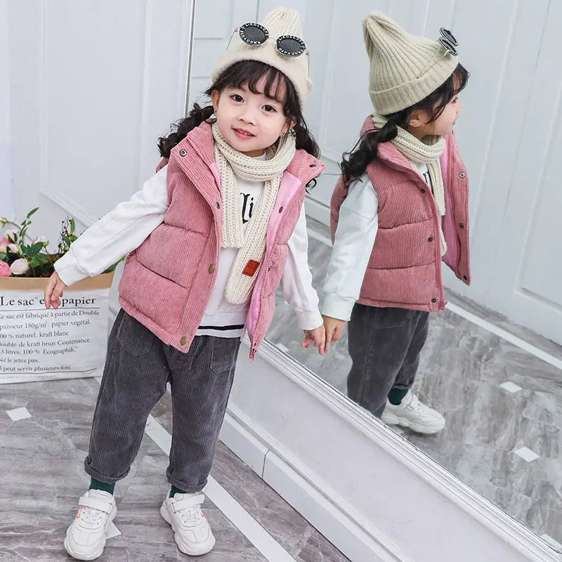 Autumn Winter Baby Girls Boys Vest Cute Thicken Waistcoat Outerwear Children Teens Cotton Solid Color Jackets Vest 2 to 6 Years