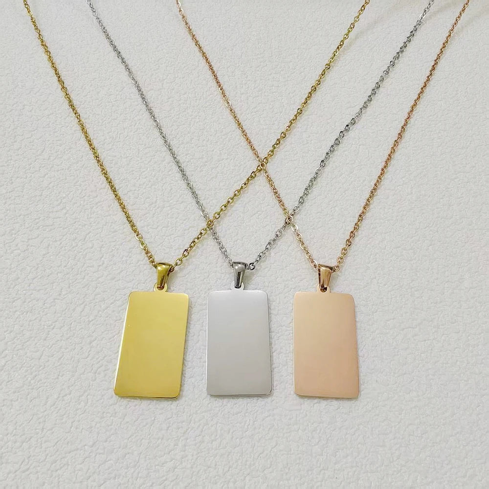New10 pcs mirror polished bar shaped nameplate pendant necklacestainless steel personalized DIY custom name logo pendant necklac