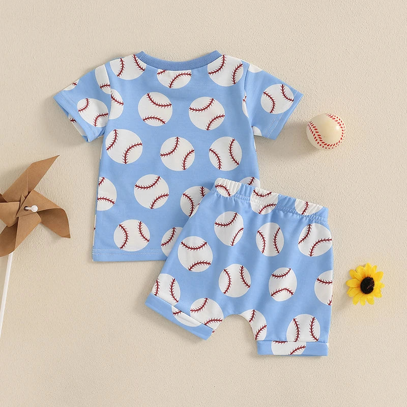 Toddler Baby Boy Shorts Set Baseball Print Short Sleeve T-shirt Elastic Waist Shorts Summer Outfit