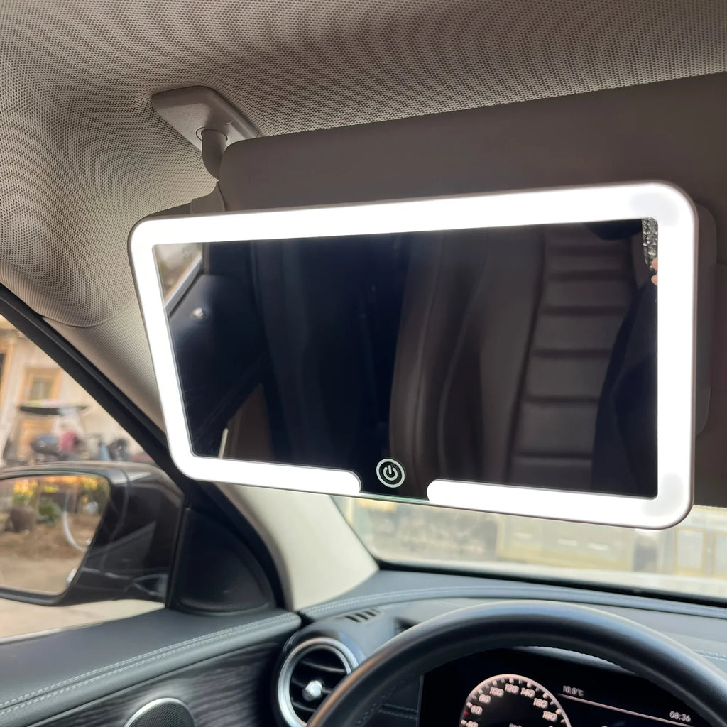 Universal Car Sun Visor Makeup Mirror with LED Fill Light Rechargeable HD Portable Vanity Mirror for Interior Cosmetic Use