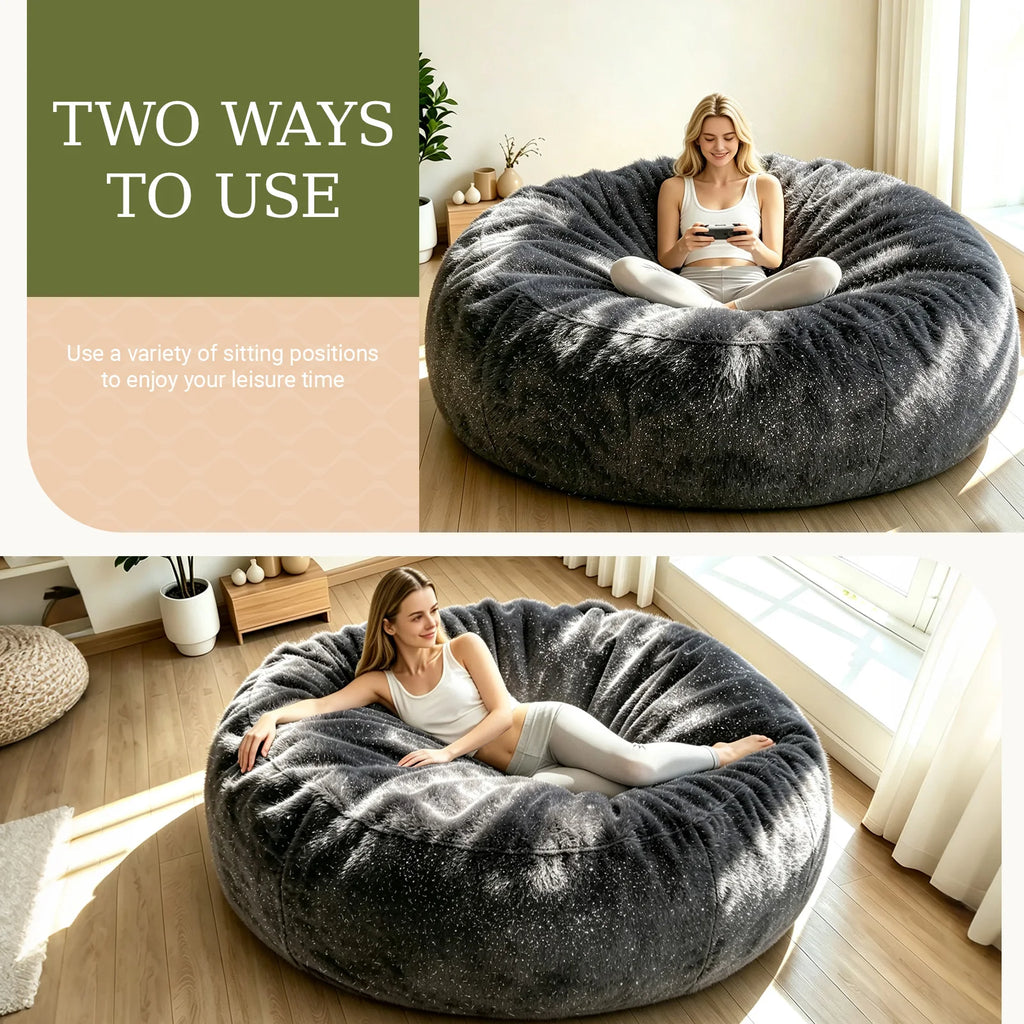 Large Fluffy Shiny Faux Fur Bean Bag Cover Round Lazy Sofa Cover Soft Plush Beanbag Chair Cover For Bedroom Living Room