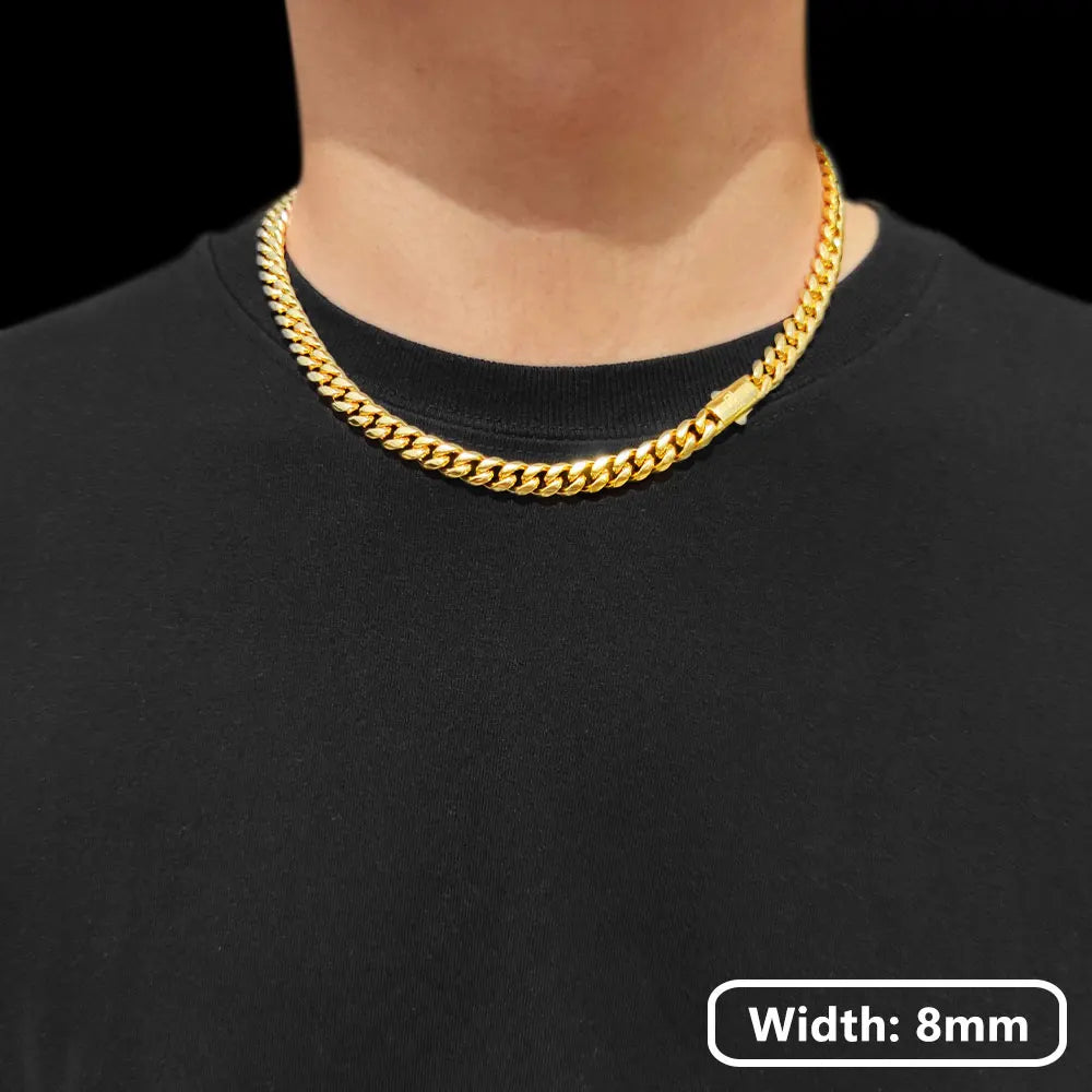 Hip Hop PVD Plated Stainless Steel Cuban Necklace with Snap Clasp Men Miami Cuban Link Chain Jewelry For Women's Free Laser Logo
