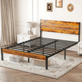MCQ Wooden Headboard and Metal Platform Bed Frame No Box Spring Needed with 700LBS Sturdy Wooden Slats Support For Home
