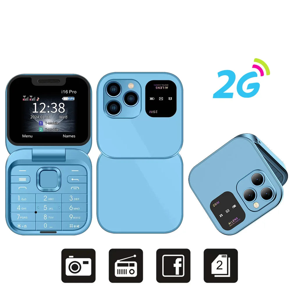 SERVO I16 PRO Foldable Flip Pocket Phone 1.77'' Screen Dual SIM Magic Voice Speed Dial FM Radio 3.5mm Audio Jack Mini Cellphone