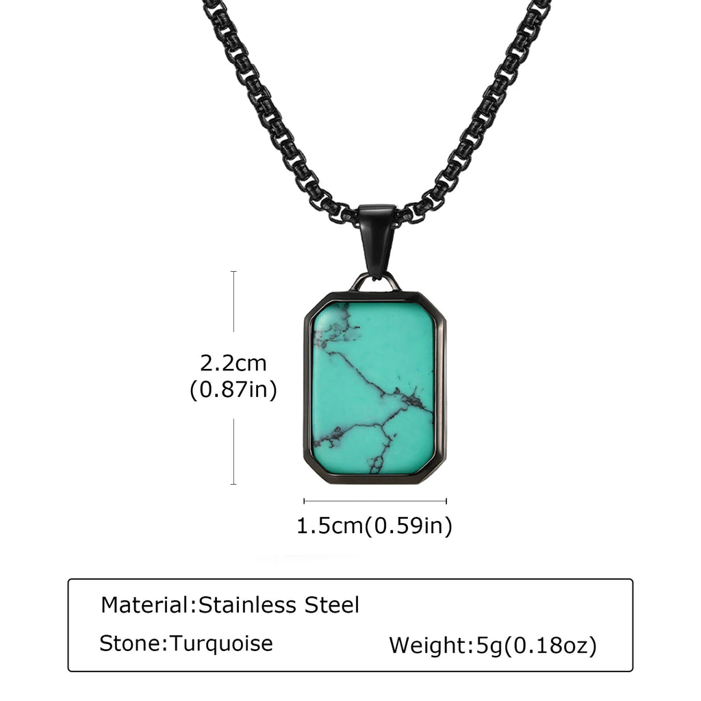 Trendy Pendant Necklaces for Men,Square Natural Stone Stainless Steel Necklaces,Hip Hop Healing Jewelry Gifts for Husband Dad