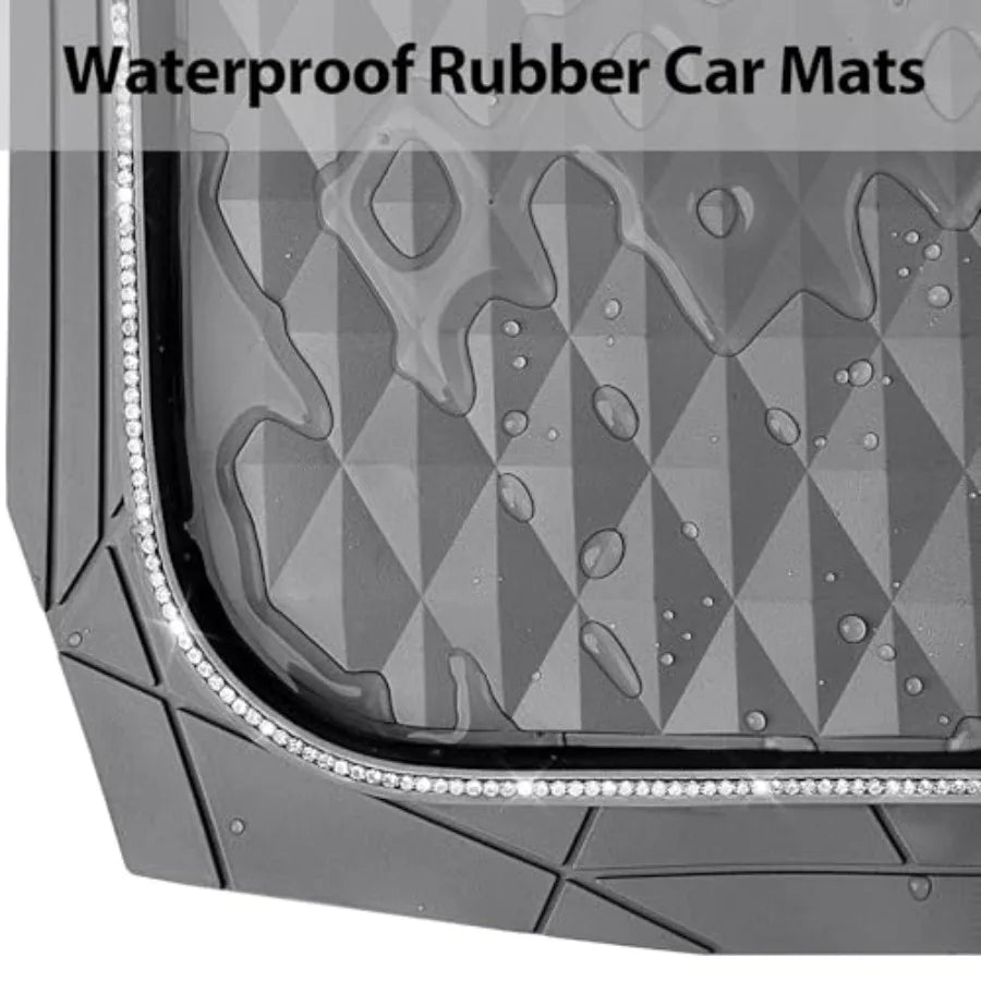 Bling Diamond Rubber Car Mats for All-Weather Use, Gray Heavy Duty Deep Dish 3D Rhombus Waterproof Anti-Slip Floor Mat Set with