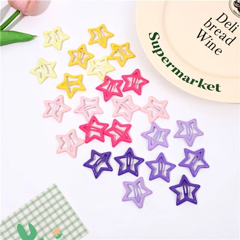 24/48pcs Random Colors Colorful Lattice Five-Pointed Star BB Clips | Girls’ Side Fringe Hair Clips, Versatile Hair Accessory Set