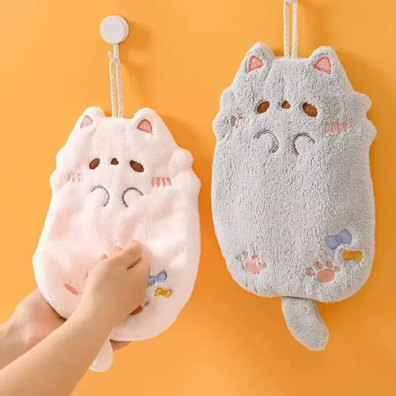 Wholesale Cute Cartoon Tanuki Hanging Towel Coral Velvet Hair Does Not Lose Thick Cloth Kitchen Bathroom Absorbent Towels