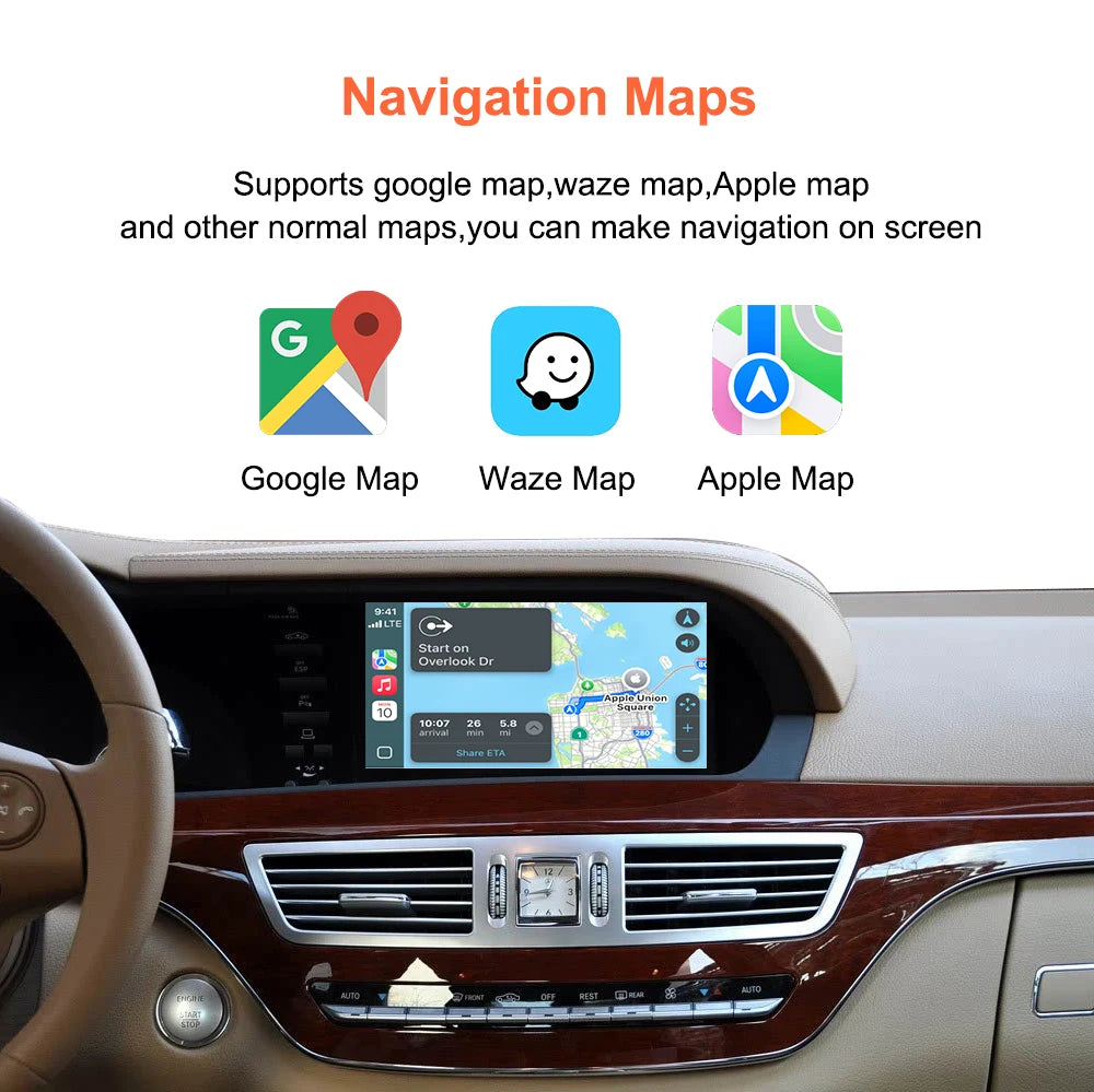 Bonroad Wireless CarPlay OEM Screen Upgrade Smart Adapter For Mercedes Benz S Class W221 2006-2013 NTG 3.0/3.5 Airplay Module Box