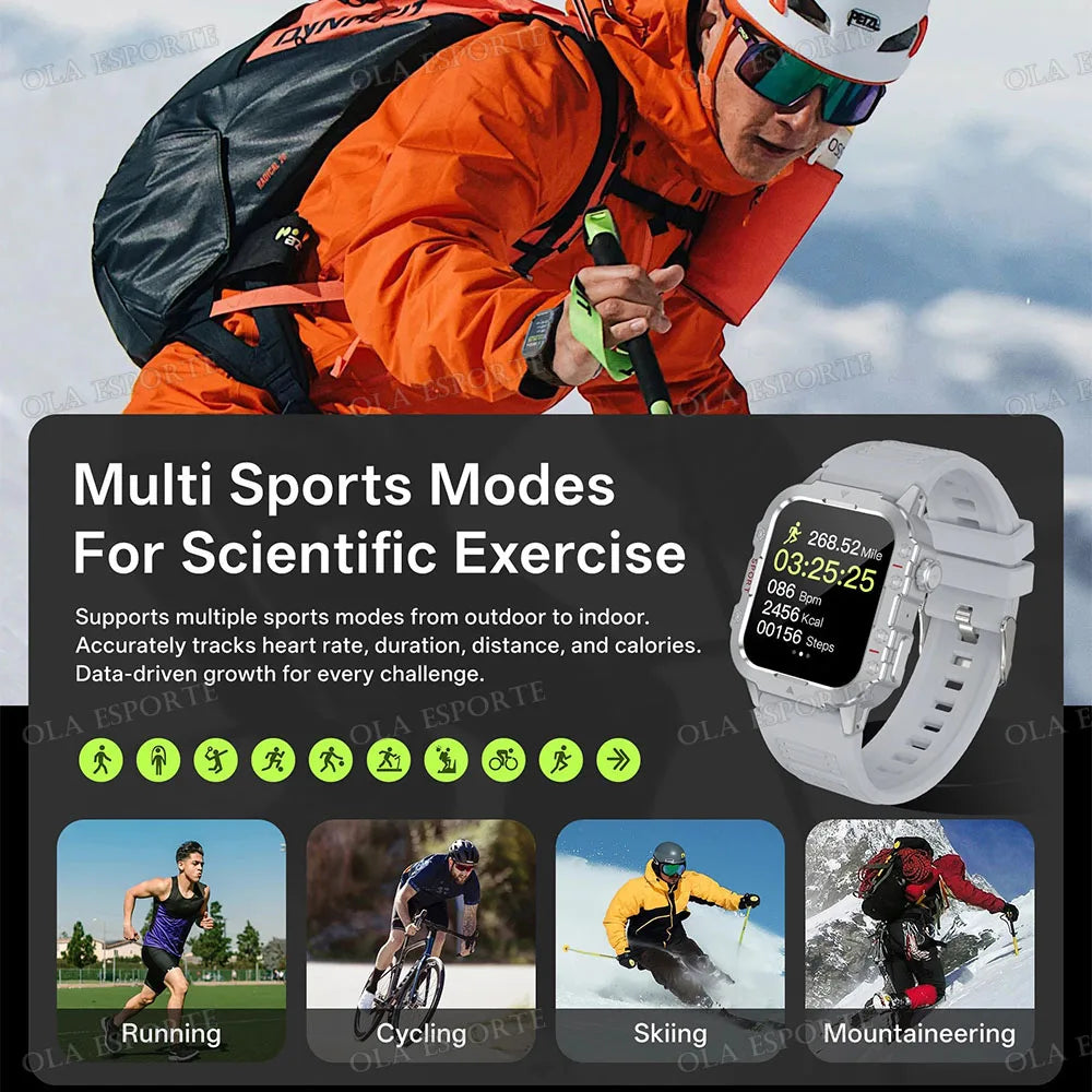 2025 New Military Smart Watch Men IP67 3ATM Waterproof Outdoor Sports Fitness Tracker Health Monitor 1.44Inch BT Call Smartwatch