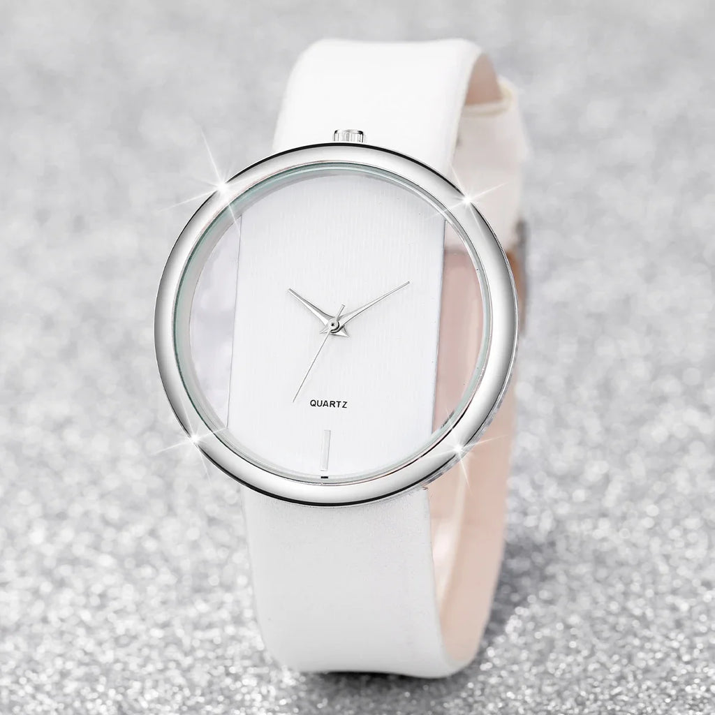 2pcs Fashion White Simple Watch Rhinestone Pearl Bracelet For Women Quartz Watch Bracelet Set