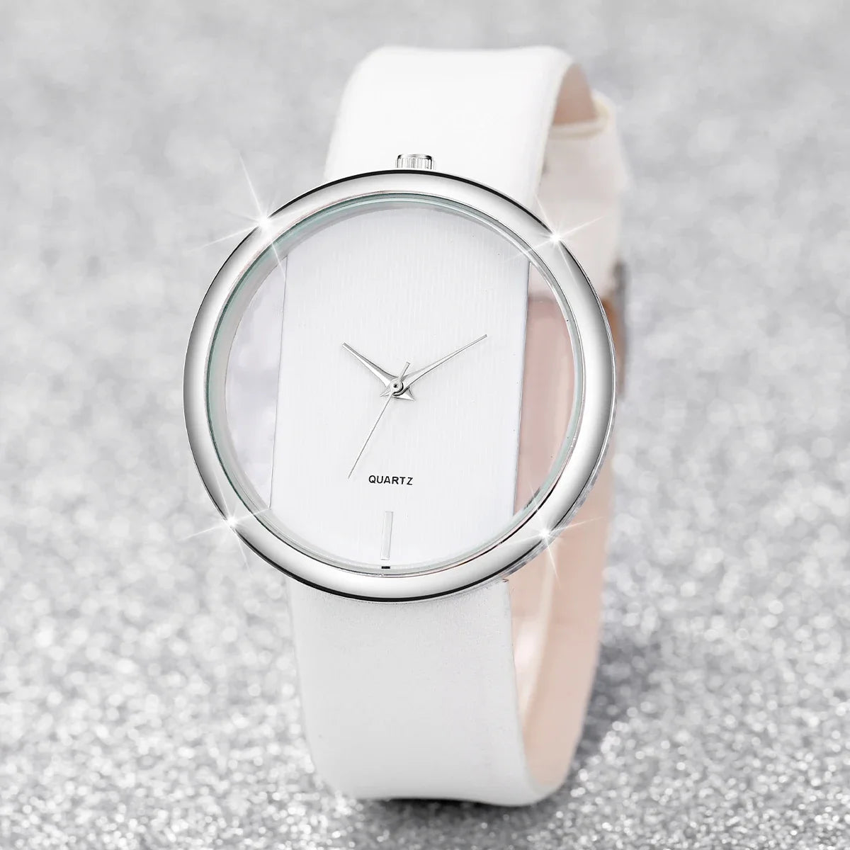 2pcs Fashion White Simple Watch Rhinestone Pearl Bracelet For Women Quartz Watch Bracelet Set