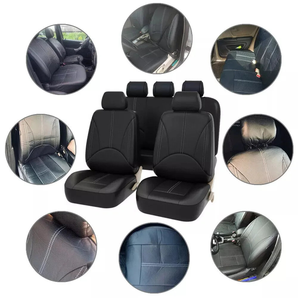 9pcs/Set Car Seat Cover Universal Leather Black Seat Protector Cover Complete Set of All Seasons Car Interior Accessories