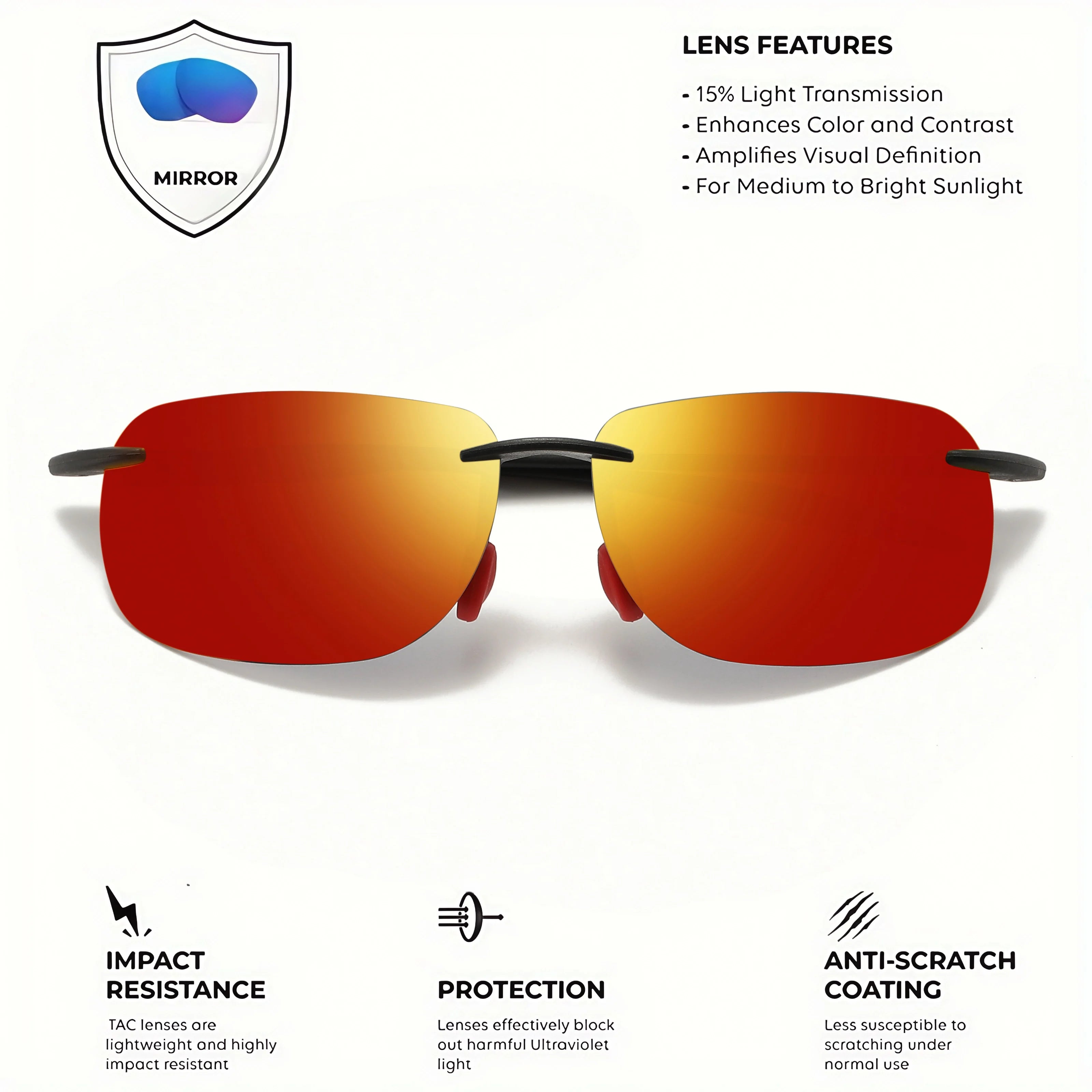 Ultra Light 11g TR90 Frameless Polarized Sunglasses - Flexible & Comfort Fit, Square Shape for Driving, Fishing, Outdoor