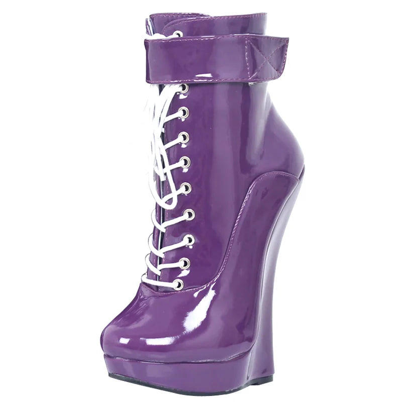 jialuowei Women Sexy Fetish Super High 18cm Super Wedge Heel Pointed Toe Zipper Cross-tied Ankle BALLET Boots Plus Size