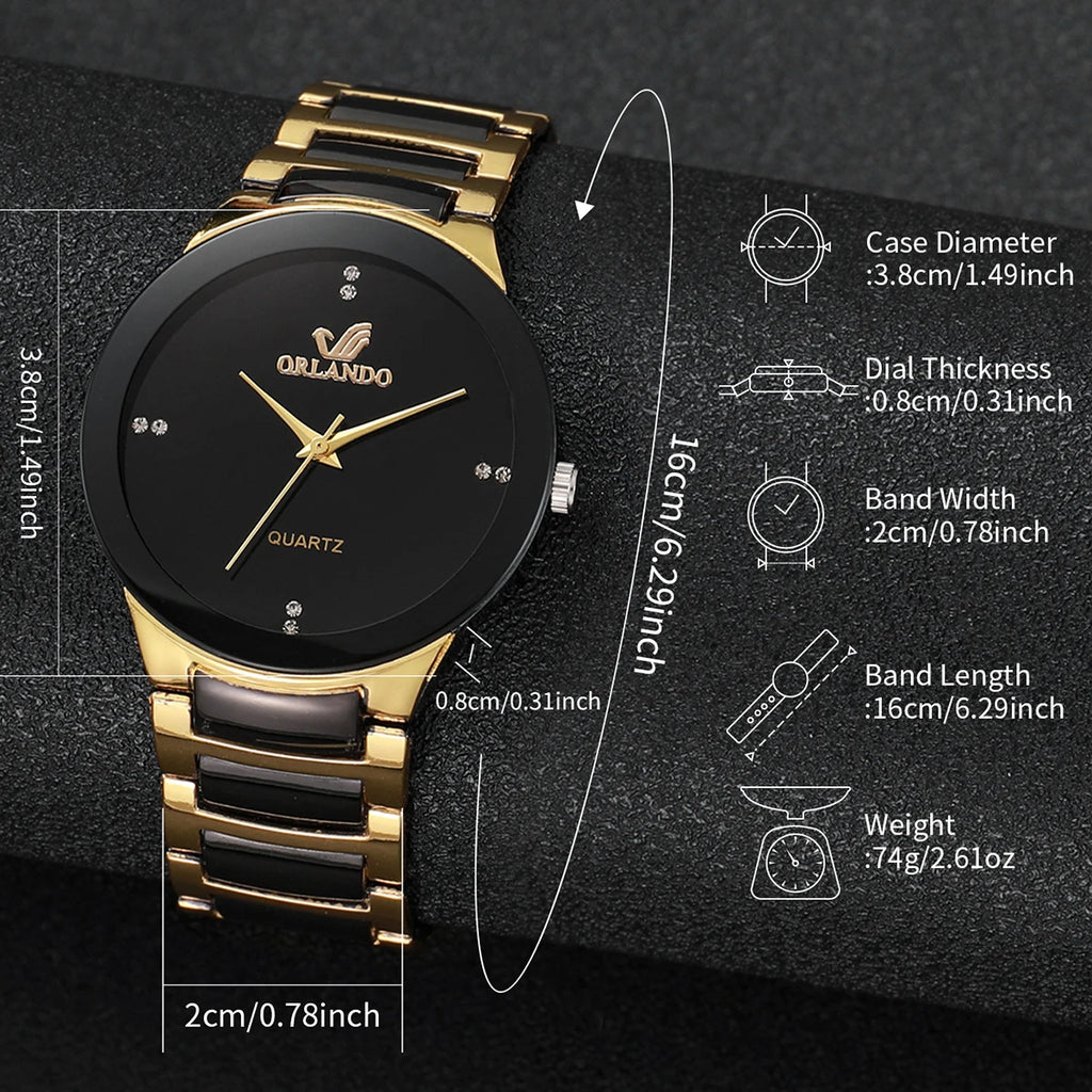 2PCS Couple's Watches Fashion Stainless Steel Band Women's Quartz Watch Men Business Wristwatches