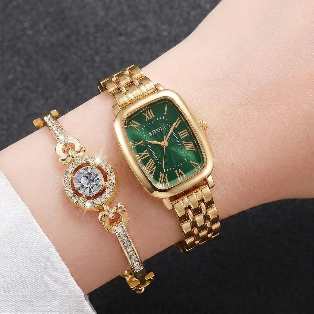 6PCS Elegant Roma Dial Women Quartz Watch Jewelry Set Ladies Bracelet Strap Wristwatches Relogio Feminino Clock Gift（Without Box