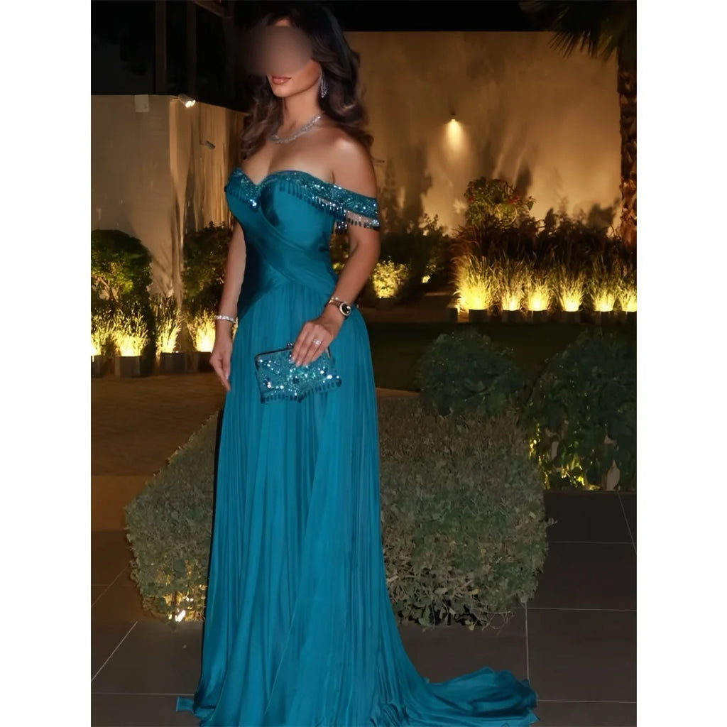 Bella Customized Square Collar Glitter Fabric Prom Dress Pleats vestidos de noche Tra‑length Elegant Luxury Evening Dresses 2026