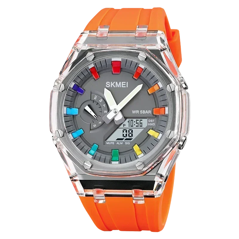 SKMEI 2100 Waterproof Men Watch Countdown Stopwatch Led Light Electronic Movement Wristwatch 5Alarm Clock 2 Time Digital Watches