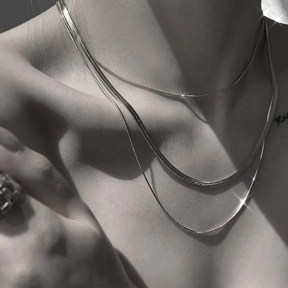 Delicate Double Layer Thin Snake Chain Necklace for Women Sexy Gold Color Cool Clavicle Chain Necklace Aesthetic Y2k Jewelry