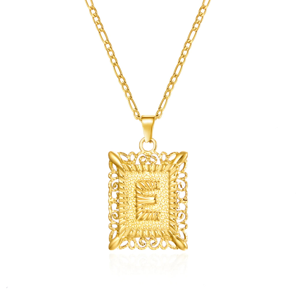 Stainless Steel Initial Letter Necklace For Women Men 2025 New Stylish Square Pendant Necklace Birthday Party Jewelry Gifts