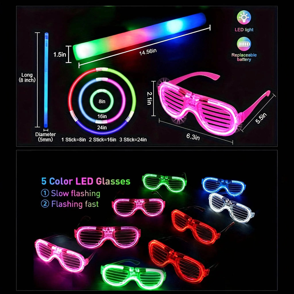 168 Pcs Glow In The Dark Party Supplies, Light Up Party Favors 12PCS LEDGlasses, 16PCs Foam Glow Sticks, 40PCs Finger Lights, 97pcs Glow Sticks ForWedding, Concert, Raves, Birthday Party Ring Gift For Halloween And ChristmasD