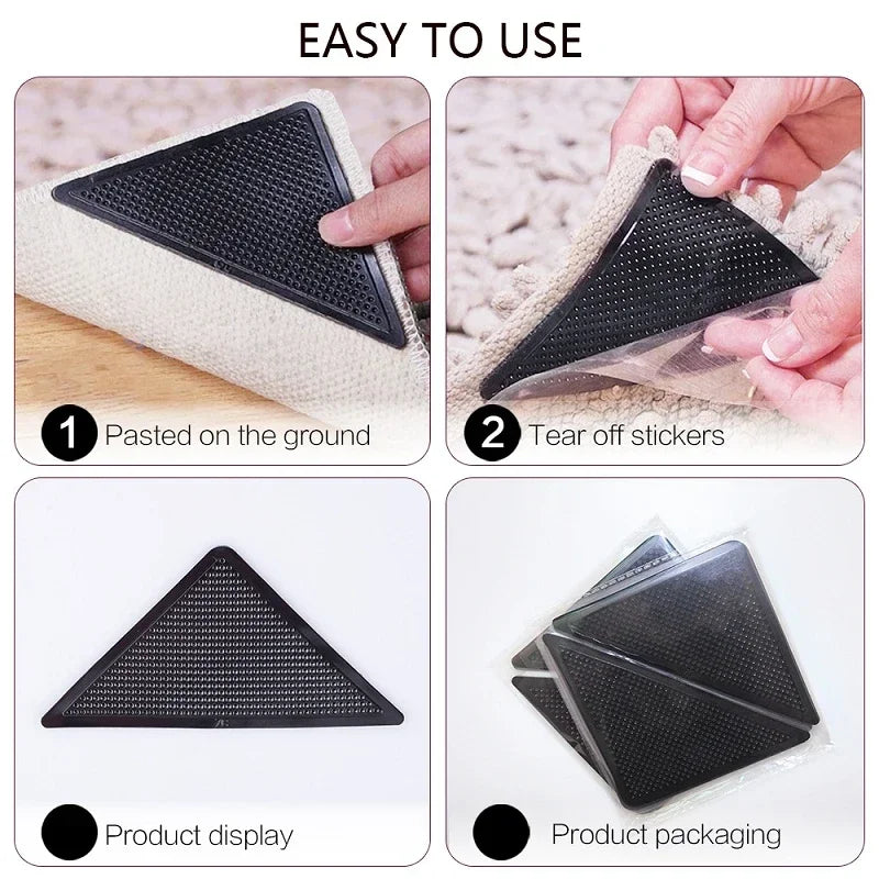 4/8pcs Triangular Carpet Anti Slip Stickers for Tile Floor Carpet Corner Pads Washable and Reusable Bathroom Rug Fixed Paste