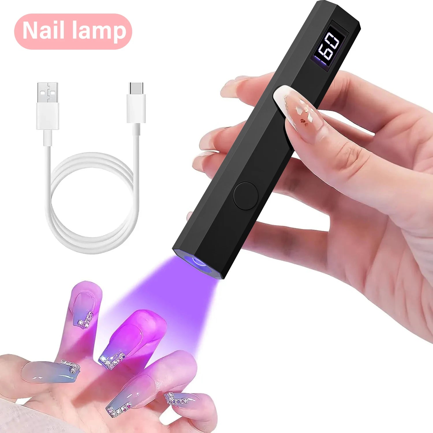 YIKOOLIN Portable Rechargeable UV LED Nail Dryer Mini Gel Polish Curing Lamp 2 Timing Modes USB Charging Manicure Tool Home Use