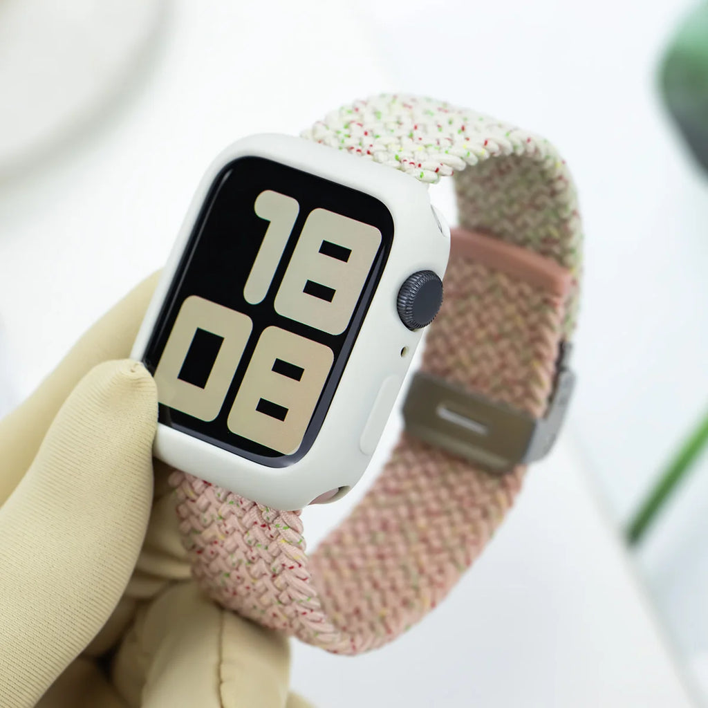 Korean Cute Braied Strap + Case For Apple Watch Band 49mm 41mm 45 44 38 42 Nylon Bracelet For iWatch Series 9 8 7 6 5 4 3 SE 40