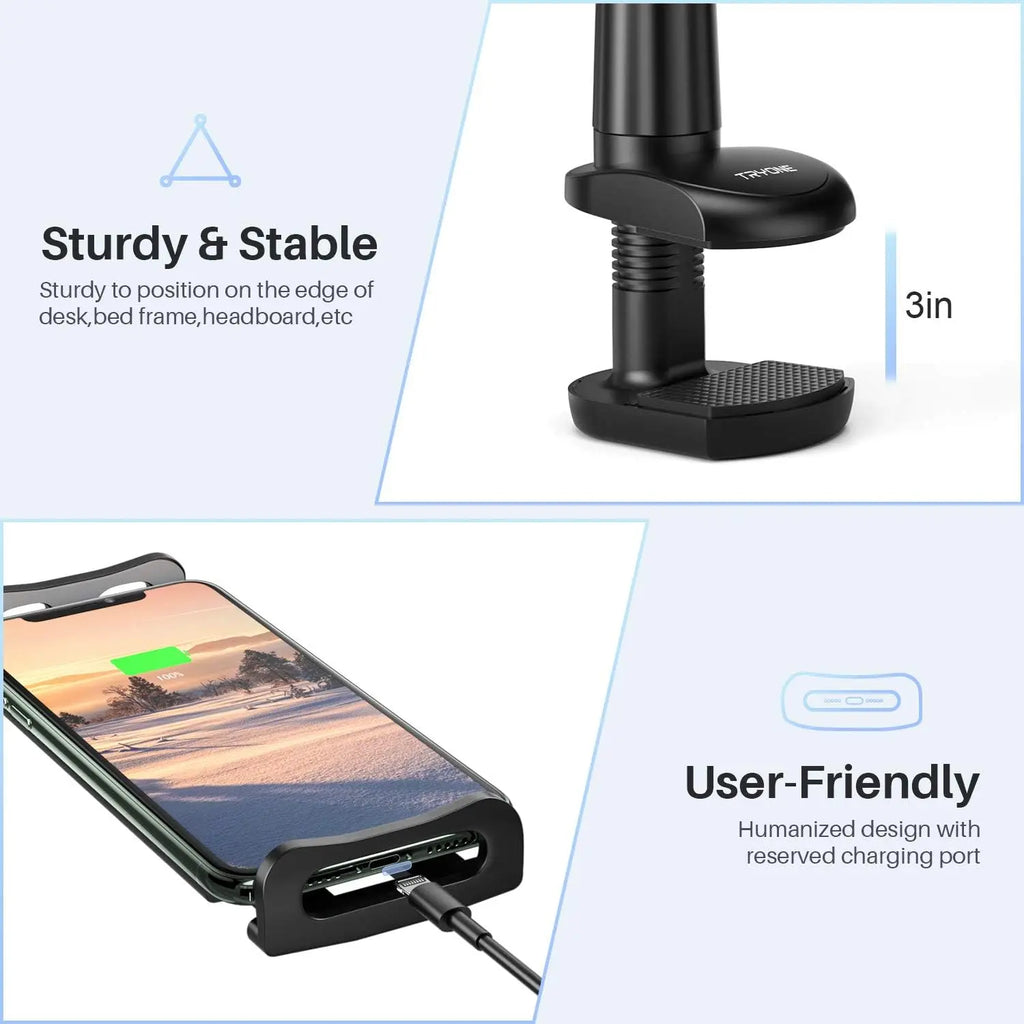 Tablet Holder Stand Bed Adjustable Flexible Arm Tablets Mount Clamp on Table For iPad Air Mini Or Other 4.7-10.5" Devices