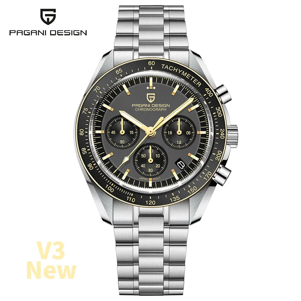 PAGANI DESIGN 2026 New Light Tan Retro Quartz Watch For Men Sports Chronograph AR Sapphire Crystal Luminous Wrist Watch Men VK63