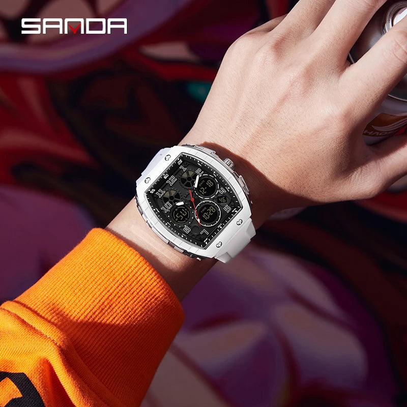 SANDA 6157 Luxury Men's Electronic Watch Sport Type Multi Functional Waterproof LED Fashion Trend Student Electronic Watch