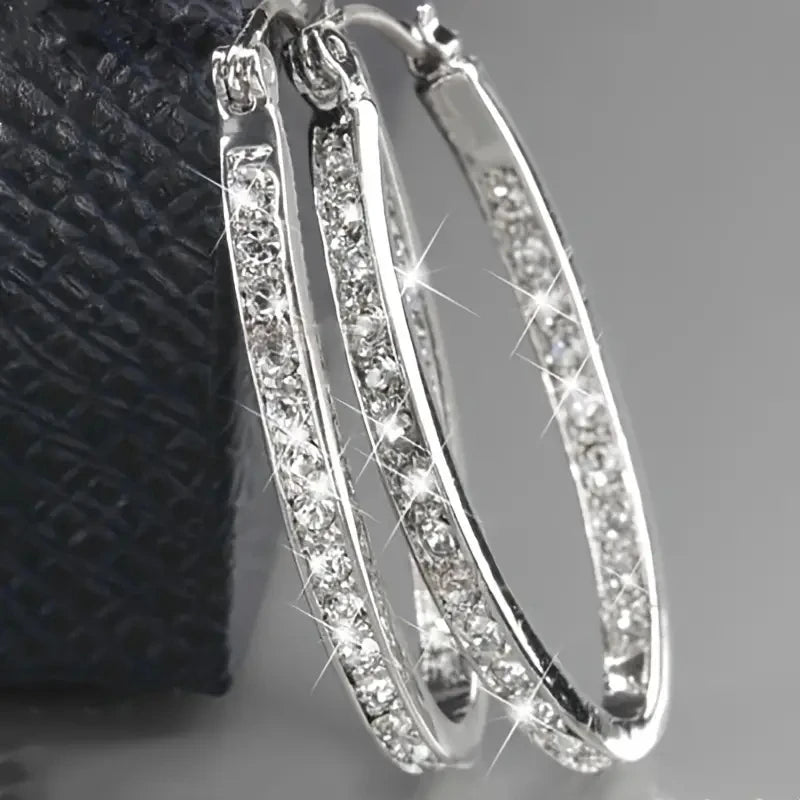 Temperament Zircon Hoop Earrings Shiny  Earrings Elegant Ear Jewelry Accessories Party Clothing Decor