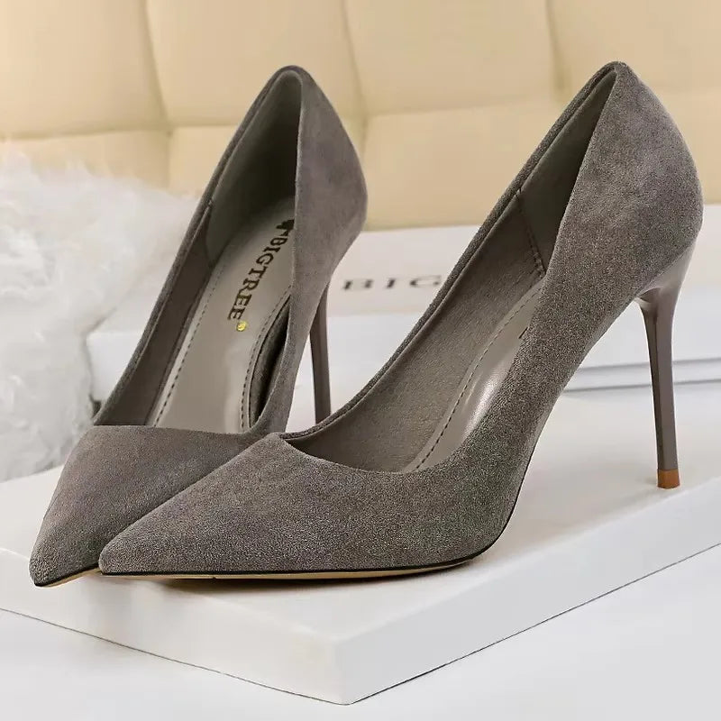 BIGTREE Shoes Women 9 Cm Heels Suede Woman Pumps Pointed Toe High Heels Stiletto Party Shoes Fashion Wedding Shoes Large Size 43