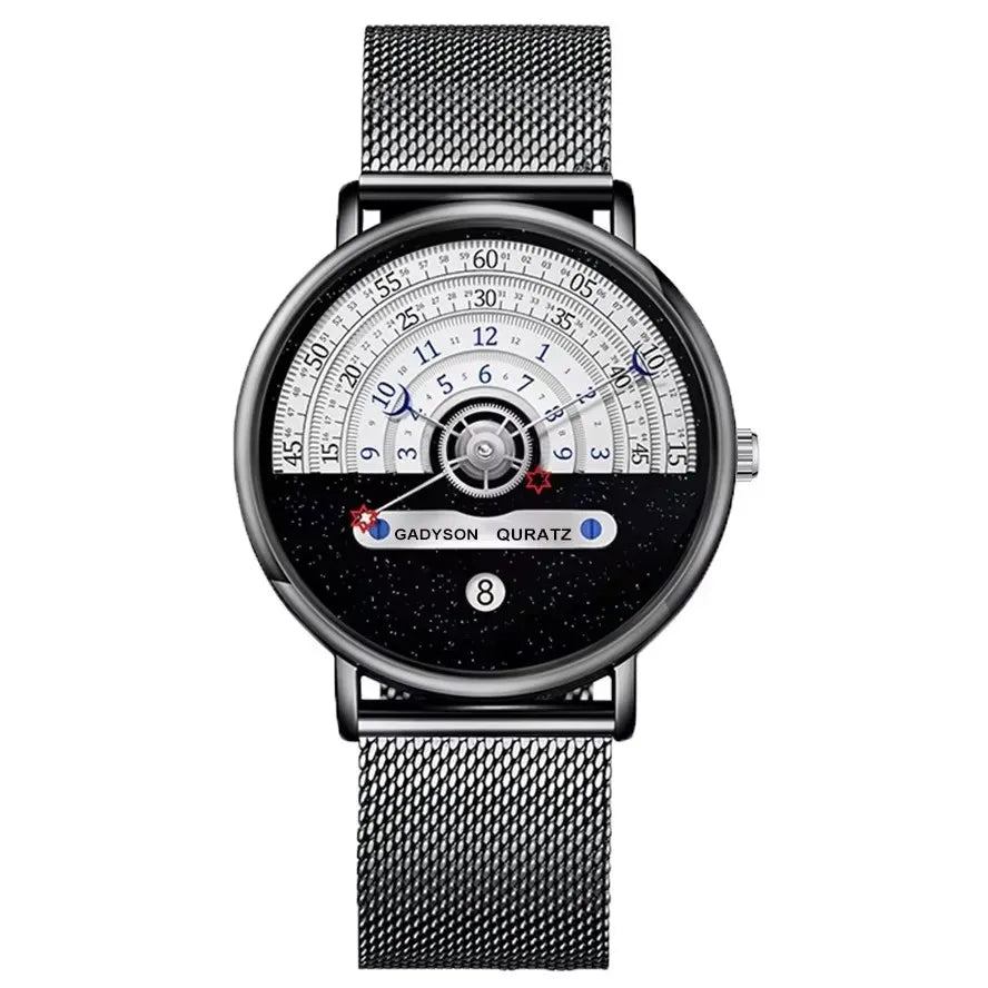 Unique Business Men Watch Fashion Auto Date Stainless Steel Strap Quartz Wristwatch Man Gifts For Him Calendar Clock