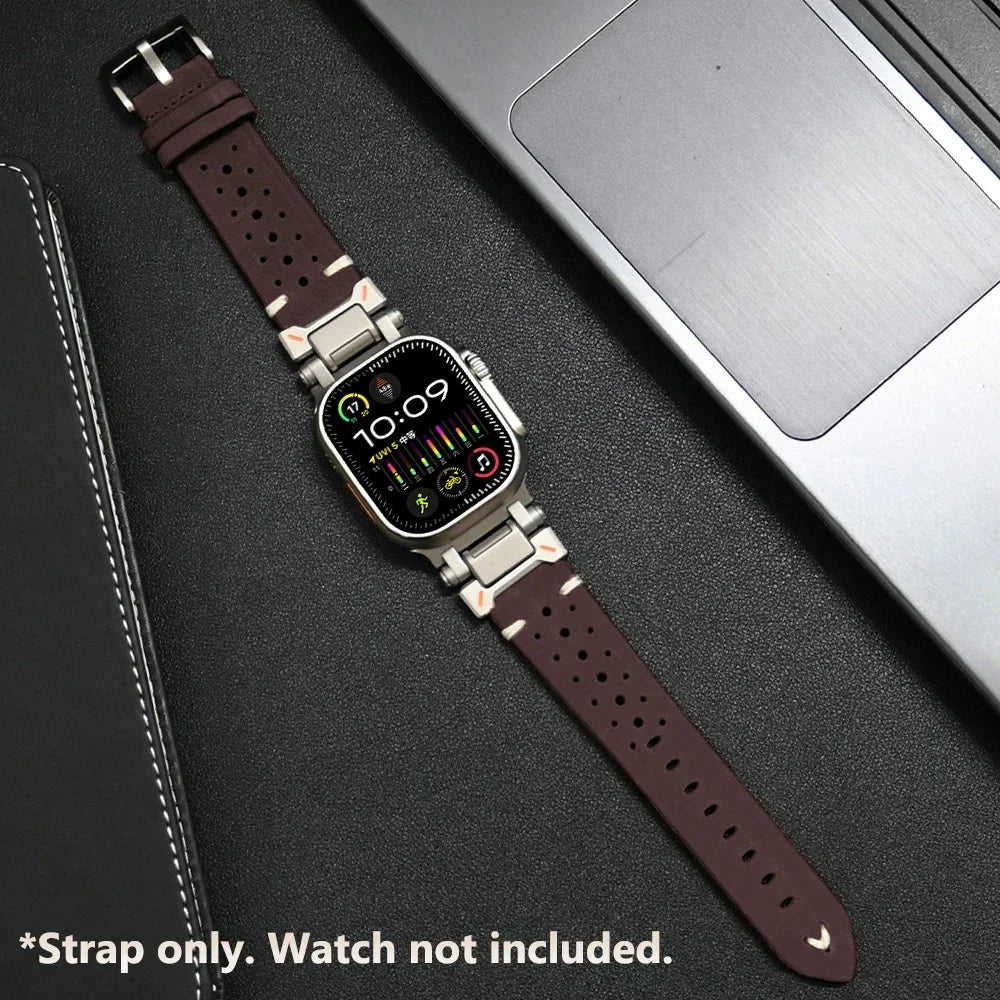 Luxury Leather Band for Apple Watch Ultra 3 2 49mm Series 11 10 46mm 9 8 7 45mm Correa Strap for iWatch 6 5 4 Se 3 44mm Bracelet