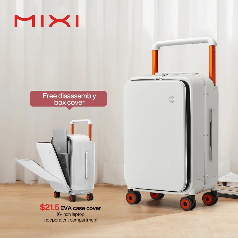 Mixi 2026 New Design Wide Handle Suitcase Men Carry-On Luggage Women Travel Trolley Case 20 Inch Cabin PC Aluminum Frame M9275