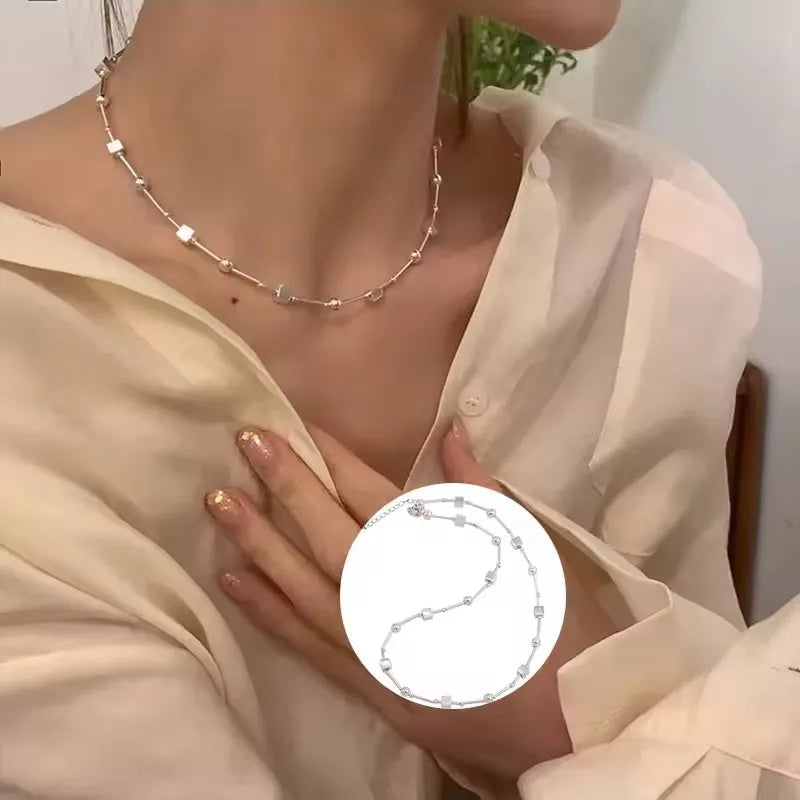 S925 Sterling Silver Necklaces For Women Simple Chain Fashion Minimalist Pendant Necklaces Adjustbale Necklace Birthday Gift