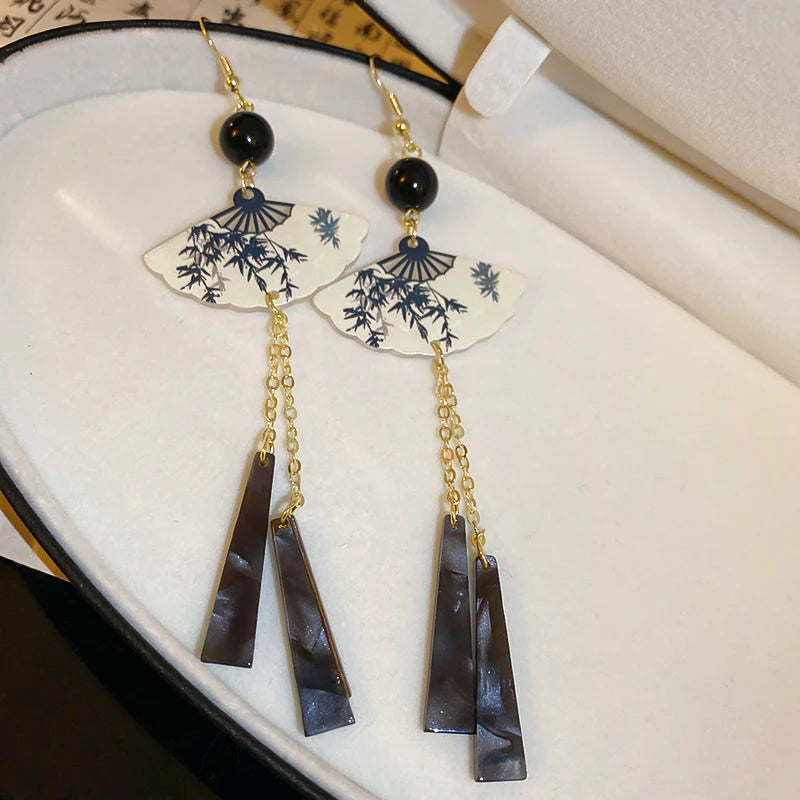 Neo-chinese Style Bamboo Joint Flower Earrings Imitation Pearl Fringe Earring New National Tide Personality  Earrings Women  K-