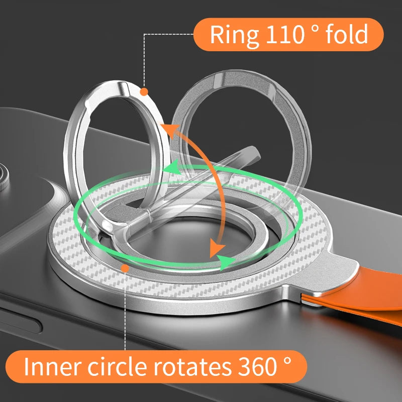 Universal Double-sided Magnetic Holder for Magsafe Mobile Phone Stand in Car Grip Finger Ring Bracket with Hand Strap for iPhone