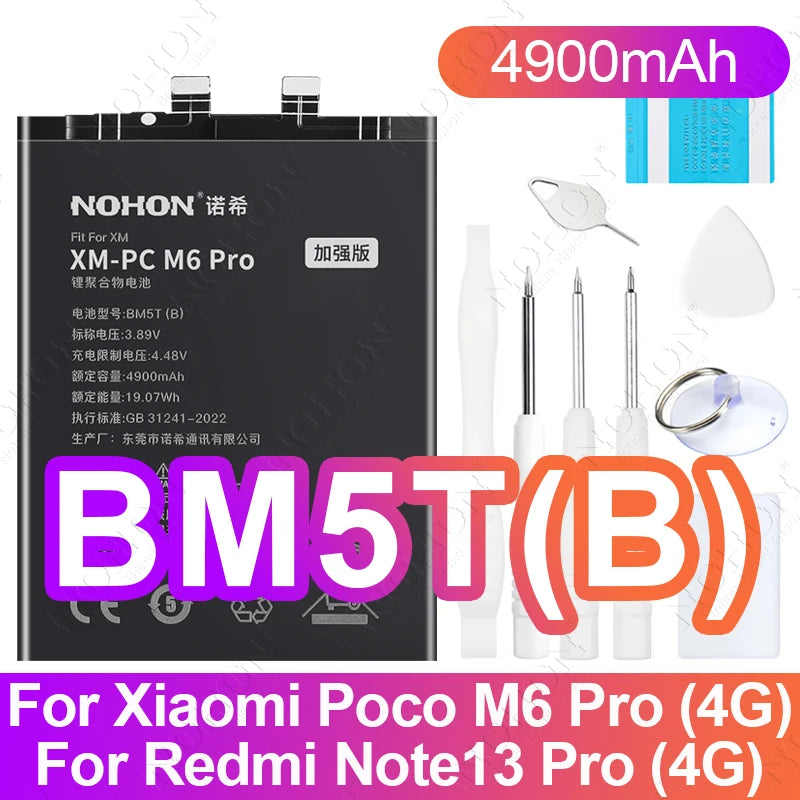 NOHON BN61 Battery for Xiaomi Poco X3 X4 GT X5 X6 Pro F5 F4 F3 F2 M5 M4 M3 M6 Pro C40 Redmi K50 K40 K30 Bateria BM4Y BN57 BP48
