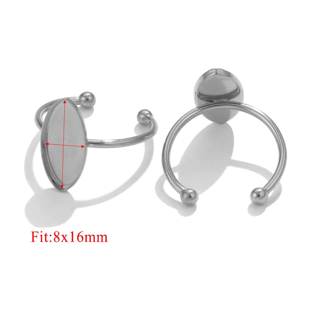 10pcs Adjustable Stainless Steel Open Ring Settings Blank Base Bezel Cabochons Rings For Jewelry Making DIY Finger Ring Blank