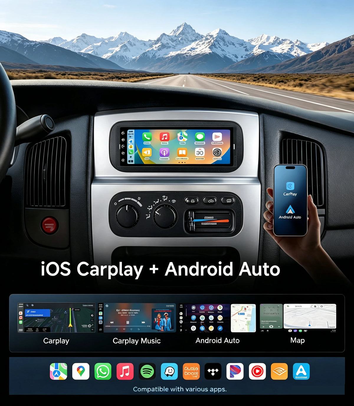 DRNVIYNC 6.9 Inch IPS 1280*480 Touch Screen 1Din Car Radio Wireless CarPlay Android Auto MP5 Player Bluetooth FM USB Car Multimedia Stereo It Mini Microphone Universal Auto Radio Head Unit Carplay Screen Autoradio GPS Navigat