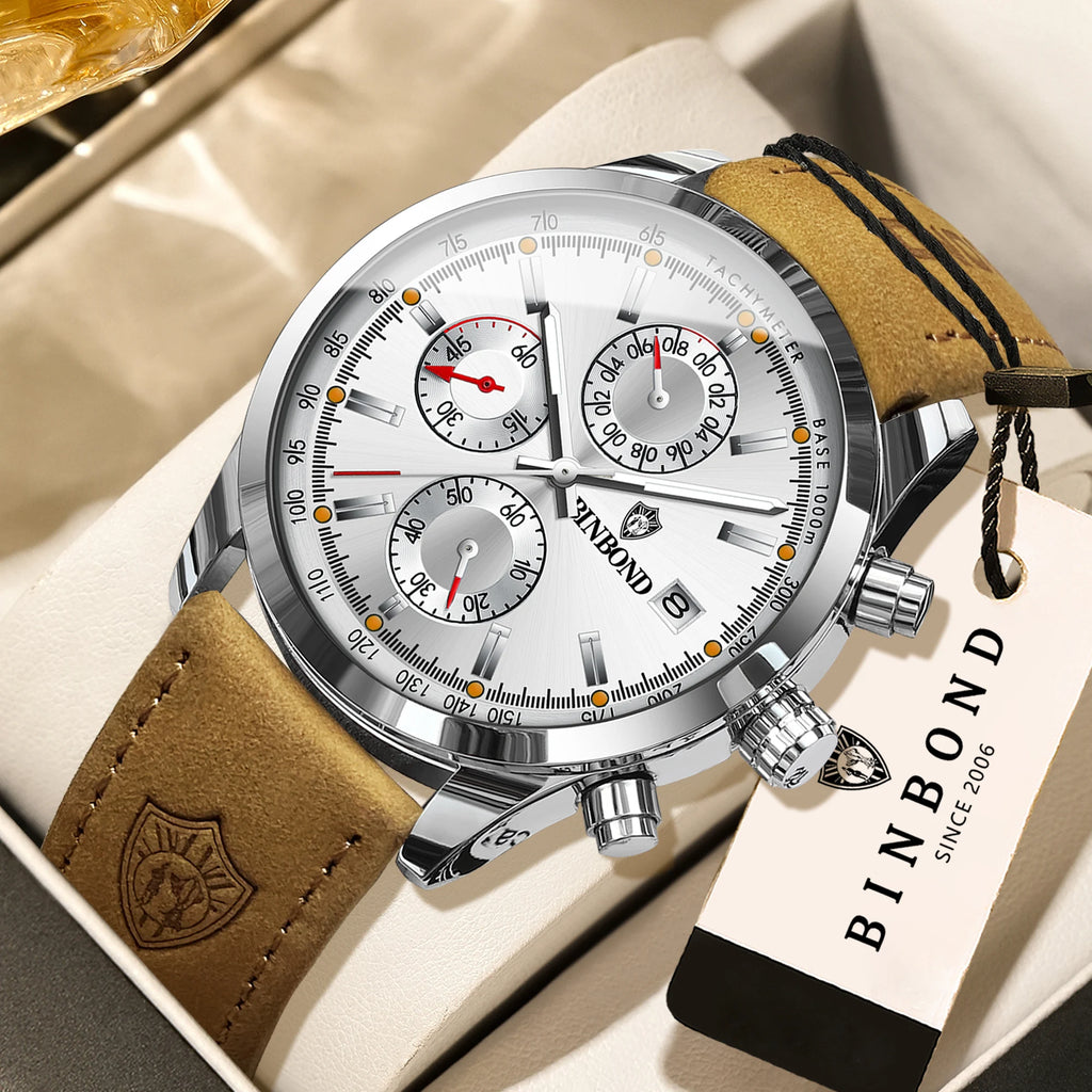 BINBOND Luxury Quartz Wristwatches Luminous Waterproof Auto Date Chronograph Men's Watch Business Sport Watch for Men Reloj