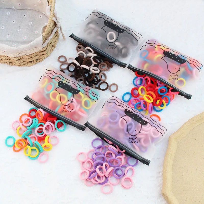 100 Zippered Bag Children's Hair Accessories With High Elasticity Fashionable Nylon Hair Rope Simple Basic Sports Headband