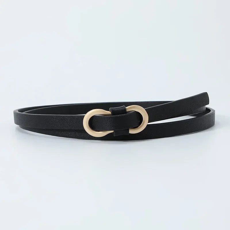 Metal Buckle PU Leather Knotted Belt Long Thin Adjustable Waist Belts Women Female Dress Coat Suit Decoration Straps
