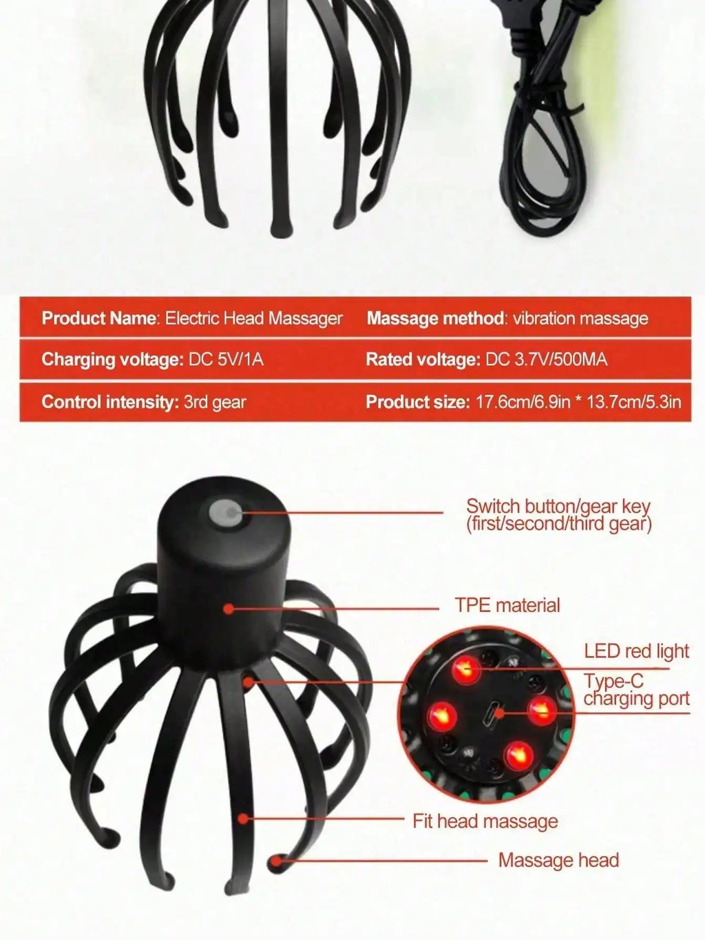 2026 Intelligent Electric Octopus Head MassagerHead Scratching Meridian Dredging, Scalp Massage And Relaxation Tool Rechargeable