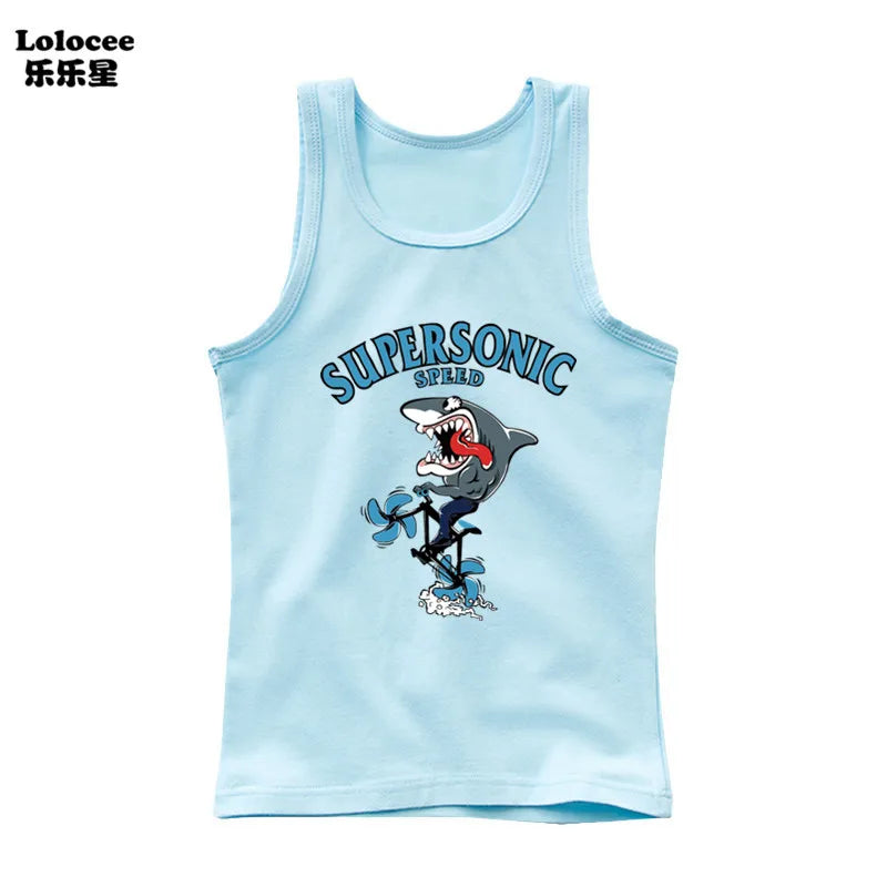 Kids Animal Sea Shark Sleeveless T-shirt 2023 Summer Children Tank Tops Baby Kids Cool Tees 3-14 Years Old